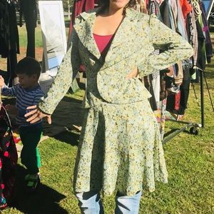 Vintage 60’s-70’s double knit blazer and skirt, pale aqua & gold, size small